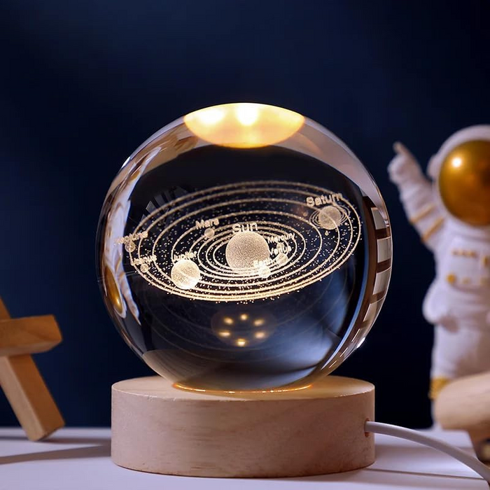 Captivating 3D Crystal Ball Solar System LED Light