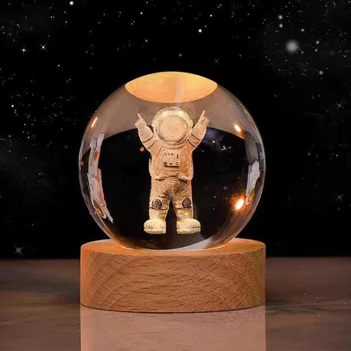 Whimsical Astronaut Globe Light With Wooden Base