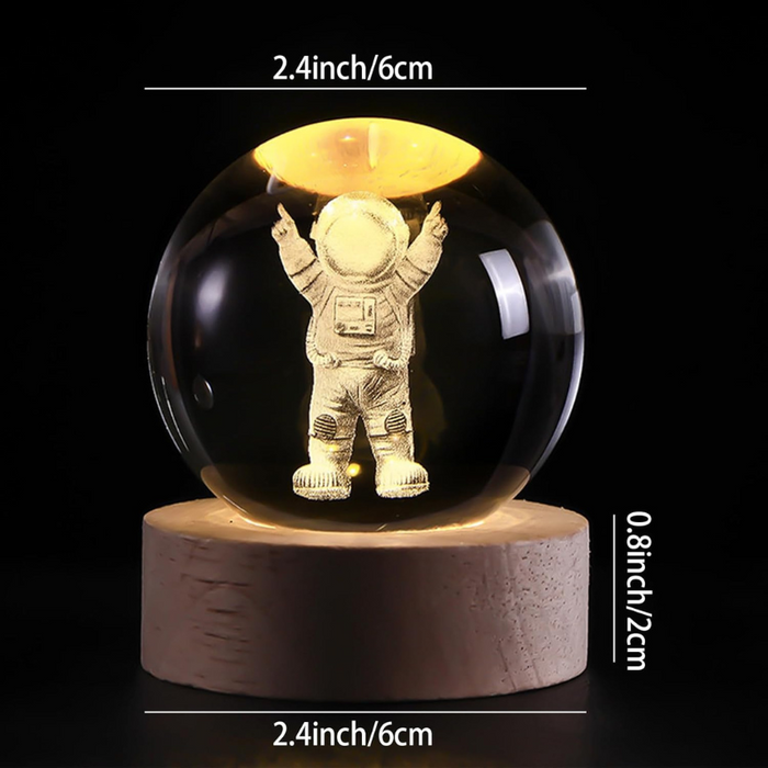 Whimsical Astronaut Globe Light With Wooden Base