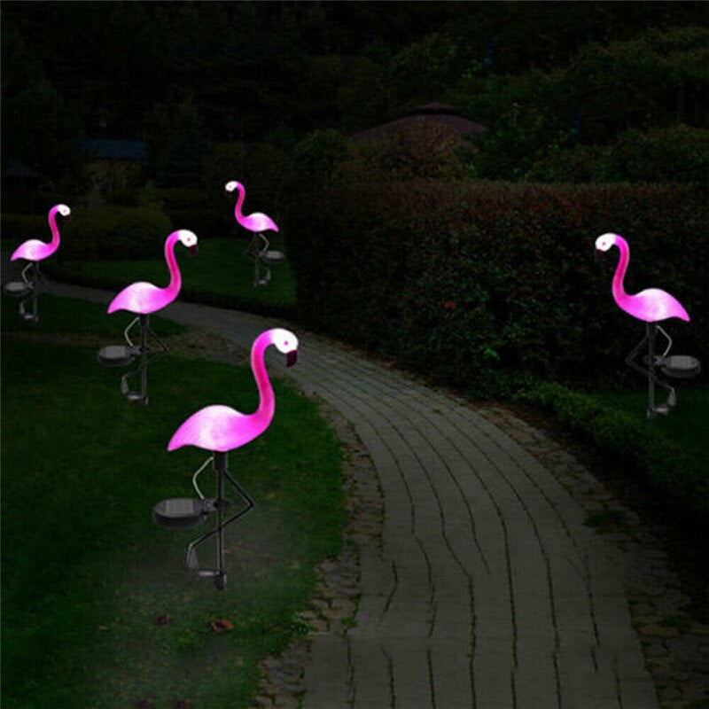 Solar Power Pink Flamingo Garden Decor Light