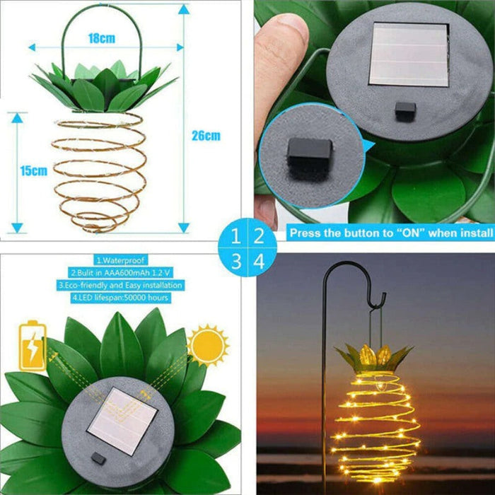 2 Pieces Pineapple 25 LED Hanging Lawn Solar Lamp