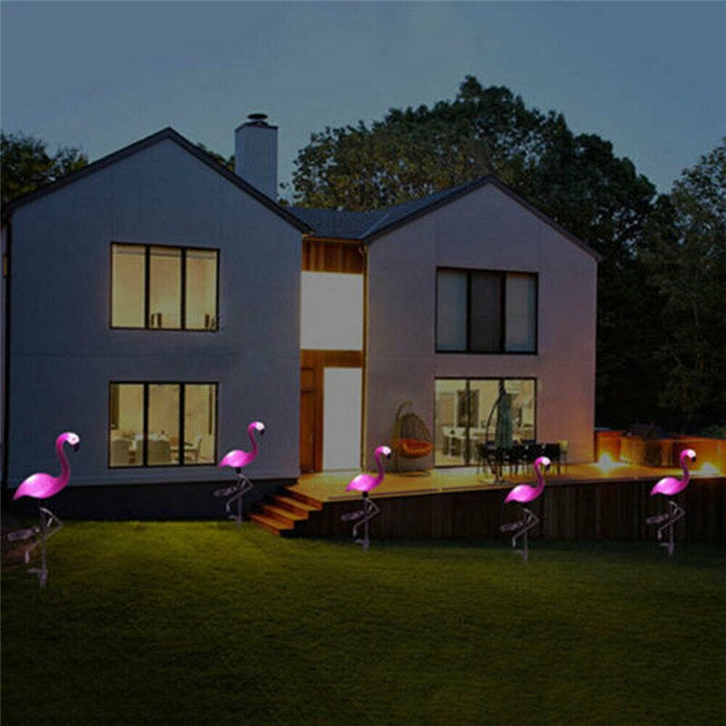 Solar Power Pink Flamingo Garden Decor Light