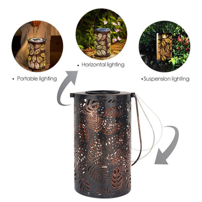 Retro Metal Leaf Pattern Solar Hanging Lantern Lights