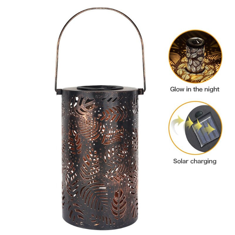 Retro Metal Leaf Pattern Solar Hanging Lantern Lights