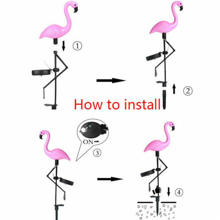 Solar Power Pink Flamingo Garden Decor Light