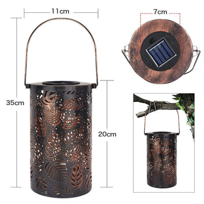 Retro Metal Leaf Pattern Solar Hanging Lantern Lights